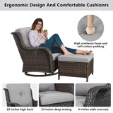 Outdoor Furniture Sectional Sofa L Shaped Couch - Patio Wicker Set with 2 Swivel Glider Chairs, 8 Piece Rattan Patio Conversation Sets with Gray Cushion for Deck Backyard Sunroom Grey Cushion Belord