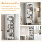 Arched Bookshelf with 5 Tier Open Shelves, 71" Tall Wood Bookcase with Adjustable Shelves, 24" Wide Floor Standing Display Storage Shelf for Home Office, Kitchen, Study and Living Room, Modern White jmhdyg