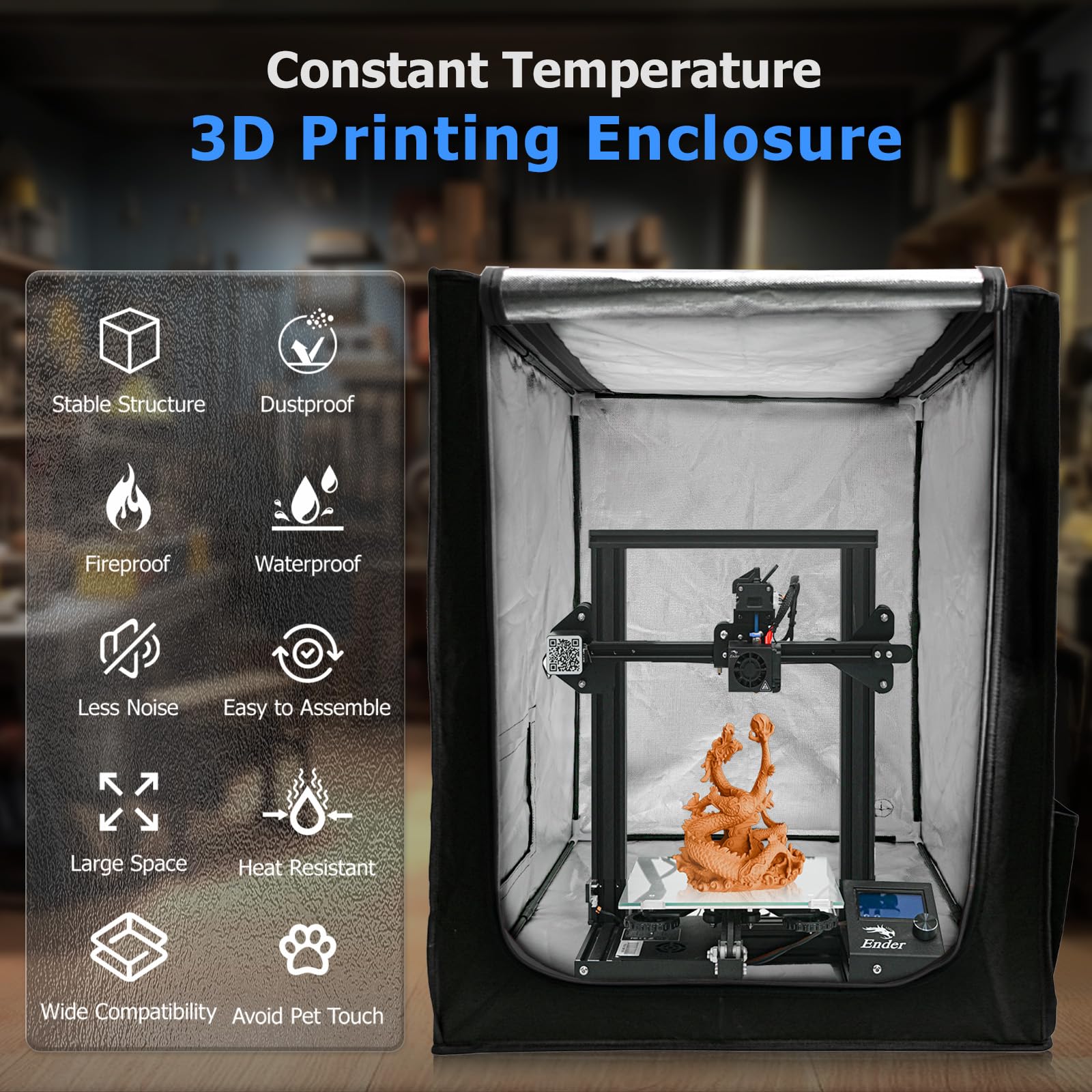 3D Printer Enclosure, 3D Printer Cover Protective 35.43 * 27.55 * 29.53" Constant Temperature Fireproof Dustproof Noise Reduction Tent for Ender 5 Pro/5 Plus/CR-10/10S/10S PRO/10 Mini/CR-X/CR - WoodArtSupply