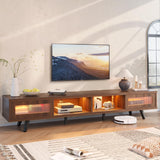 Bestier Mid Century Modern TV Stand for 75 inch TV, LED Entertainment Center with Storage and Sliding Doors, Low Profile TV Consoles for Living Room, Ancona Walnut Bestier