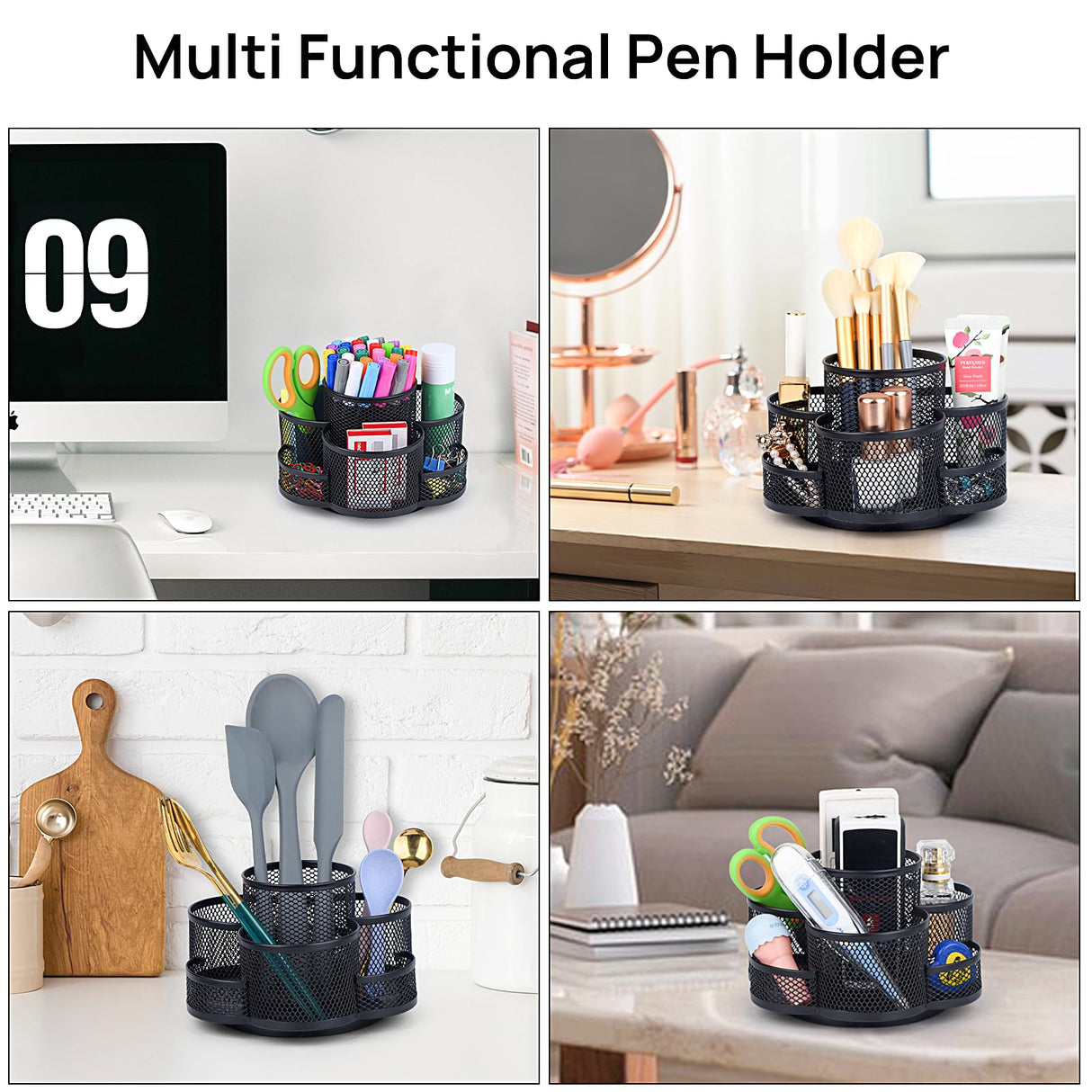 Pen Holder for Desk, Rotating Pencil Holder, Cup Holder for Desk Office, Pen Organizer in Black Topwey