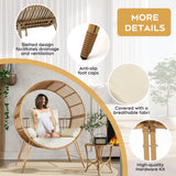 Yechen Egg Chair Outdoor, Oversized Wicker Patio Chairs with 350LBS Capacity, Rattan Porch Chair, 6.69'' Cushions for Living Room, Bedroom, Garden, Round Nest Chairs with Steel Stands Easy Assembly Yechen