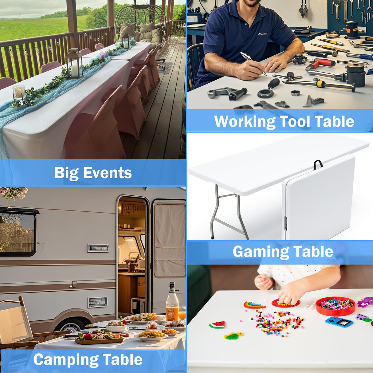 VTOY 6FT（30"x72"） Folding Table, Indoor Outdoor Heavy Duty Table with Carrying Handle,Portable Plastic Fold up Table for Picnic/Party/Camping/Office/School VTOY