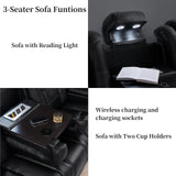 THSUPER Black Leather Power Recliner Sofa Loveseat Sets with Arm Storage and Power Headrest, Leather Living Room Reclining Sofa and Loveseat Set with Cup Holders and Bluetooth Speaker. THSUPER