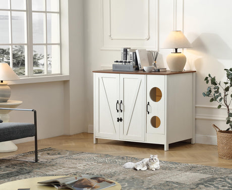 Cat Litter Robot Enclosure, Automatic Litter Box Enclosure for Litter Robot 3/4,Cat-Exclusive entrace for Dog Proof and Fun,Power Outlet for Litter Robot Cabinet,Litter Collector,Antique White FOREST GRAVITY