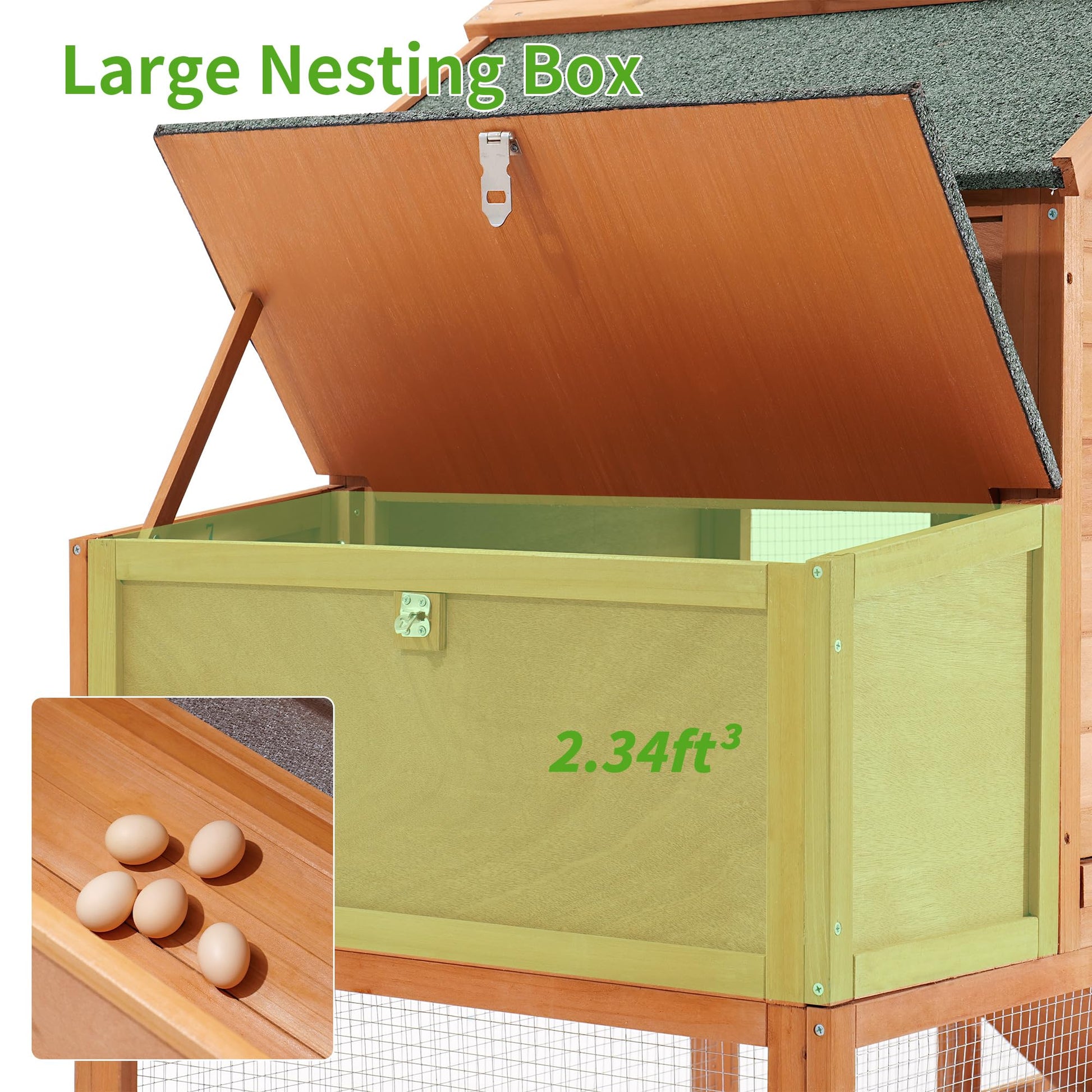 Breltam 79" Chicken Coop Hen House Wooden Chicken House Poultry Cage with Run, Nesting Box, Removable Tray for Outdoor - WoodArtSupply