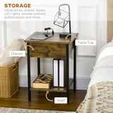 HOMCOM Side Table with Wireless Charging Station and 2 USB Ports, 2-Tier Small End Table with Storage, Drawer for Living Room, Rustic Brown HOMCOM