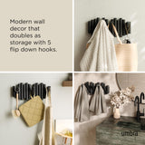 Umbra Picket Wall-Mounted Coat Rack Rail Hook with 5 Retractable Wood Pegs – Modern, Space-Saving Storage Organizer, Black Umbra
