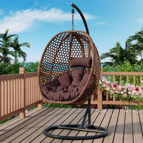 JUFU Egg Swing Chair with Stand,Hanging Egg Chair Indoor Outdoor,Hammock Hanging Basket Chair with Aluminum Steel Frame，Patio Egg Chair with Removable Cushions for Patio Balcony Backyard,Bedrooms JUFU