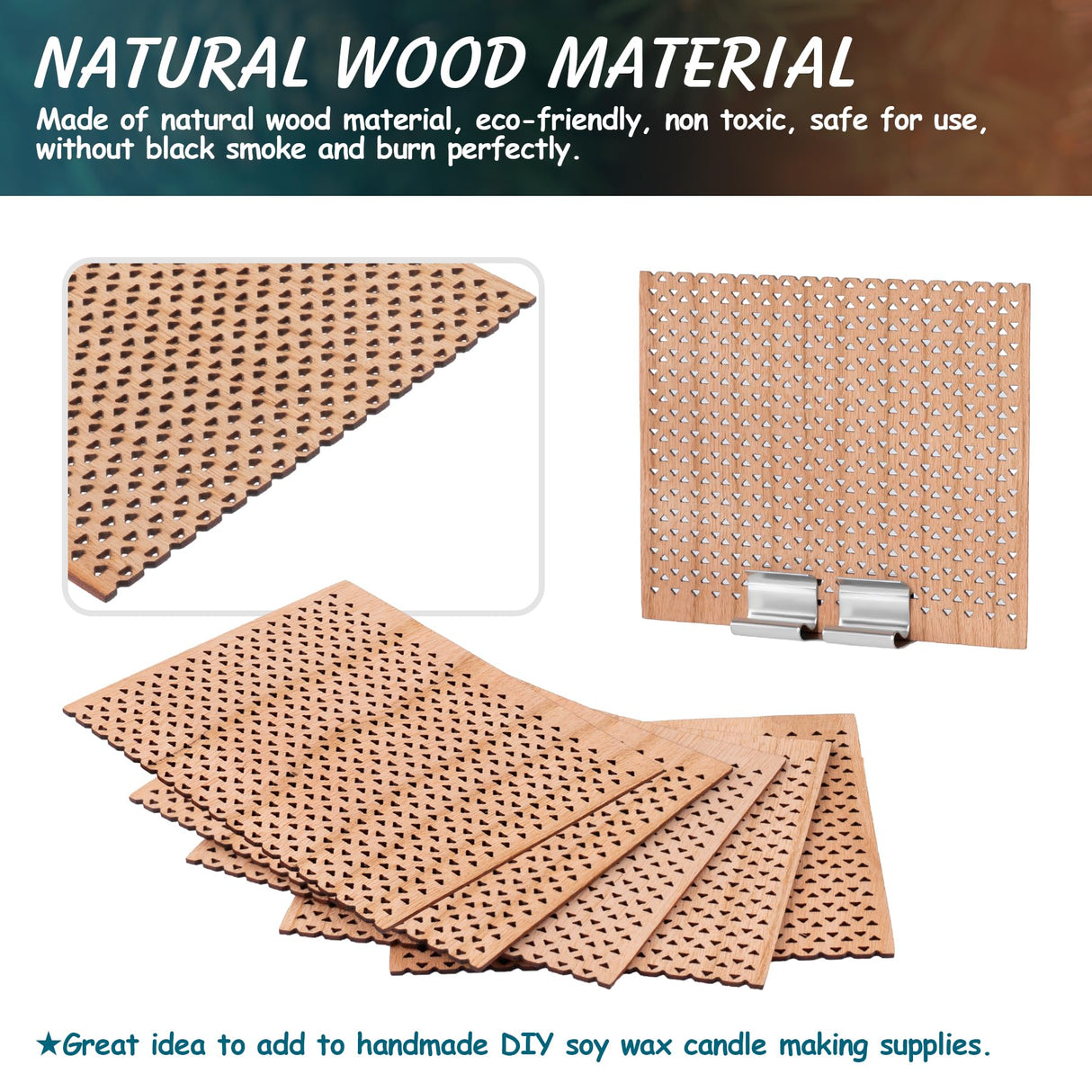 SWIGRANCE 6 Set Large Wood Candle Wick Grid Design Large Wooden Wick 2.7x2.4inch / 70x60mm (Width*Height), Natural Crackling Wood Wick Core with Iron Stands for Soy Candle Making Candles Supplies SWIGRANCE