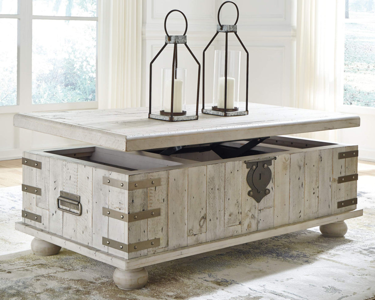 Signature Design by Ashley Carynhurst Lift Top Rustic Farmhouse Cocktail Table, Antique Off White Signature Design by Ashley