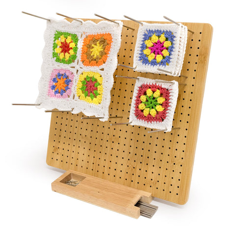 13" Crochet Blocking Board-Granny Square Blocking Board with 15 Stainless Steel Pegs, Crochet Blocking Board with Pegs, Bamboo Blocking Boards for Crochet Projects, Knitting Blocking Mats Adnkwolivt