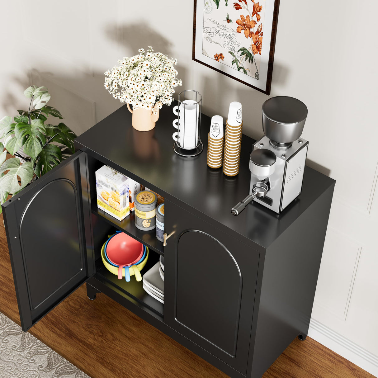 Kubohogar Metal Buffet Cabinet with Storage, Accent Sideboard Cabinet with Doors and Adjustable Shelves, Coffee Bar Cabinet, Kitchen Buffet Storage Cabinets for Living Room, Dining Room, Entryway Kubohogar
