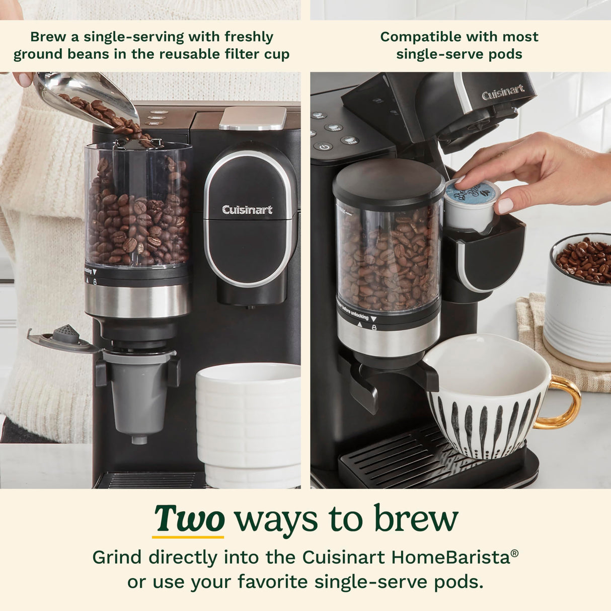 Cuisinart Single Serve Coffee Maker + Coffee Grinder, 48-Ounce Removable Reservoir, Black, DGB-2 Cuisinart