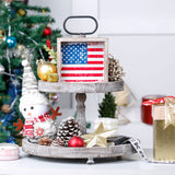 FESTWIND 4th of July Tiered Tray Decor, Wood Frame Embossed Metal USA Flag Block Sign, American Flag Table Decor for Fourth of July, Memorial Day, Patriotic Wood Decor for Shelves FESTWIND