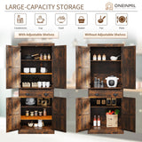 oneinmil Kitchen Pantry Storage Cabinet, 72" Freestanding Cupboard with Farmhouse Barn Doors, Adjustable Shelves & Large Drawer, Practical Sideboard, Brown oneinmil