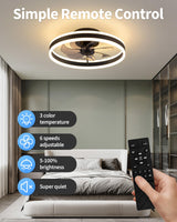 KDG 15.8" Low Profile LED Ceiling Fans with Light, Reversible Flush Mount with Remote and 6 Winds Speeds Fan Lighting, 3 Colors Dimmable for Bedroom, Living Room, Kids, Dinning Room, Kitchen (Black) KDG