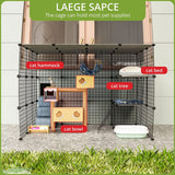 Oneluck Outdoor Cat House Cat Cages Enclosure with Super Large Enter Door, 55L x 41W x41H Balcony Cat Playpen with Platforms,DIY Kennels Crate Large Exercise Place Ideal for 1-3 Cats Oneluck