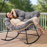 Halituny Outdoor Rocking Chair with Thick Cushion, Comfy Rattan Rocker Egg Chair Indoor with Straps, Patio Rocking Chair 450lbs for Garden, Balcony, Lawn, Backyard, Living Room, Bedroom, Dark Gray Halituny