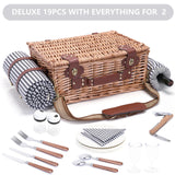 Picnic Basket with Blanket and Wine Pouch for 2 Wicker Picnic Set with Insulated Liner Cooler Bag Hamper for Camping,Wedding - Stripes SatisInside