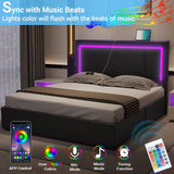 DICTAC Modern Black Faux Leather Queen LED Bed Frame with 4 Storage Drawers and USB Ports DICTAC