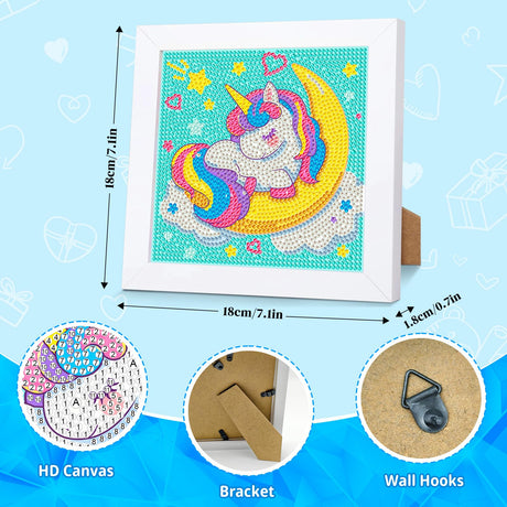 SuanFA Diamond Art Kits for Adults Kids with Frame,Unicorn Diamond Painting Kits for Kids Ages 4-8-12,5D Cartoon Gem Painting with Colorful Box for Gift and Home Decor(6x6 inch) SuanFA