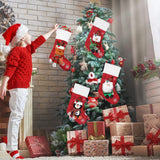 COOLWUFAN Christmas Stockings 4 Pack, 19'' Xmas Stockings with Snowflake Santa Snowman Reindeer Penguin and Plush Faux Fur Cuff Stockings for Stairs Fireplace Hanging Xmas Home Decor COOLWUFAN