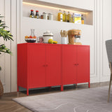 Fumedo Small 2 Metal Storage Side Buffet Cabinet for Bed Room,Living Room,Entryway,Hallway,Home,Hotel,Office,Garage,Kitchen,1 Removable Shelf. (Metal Door, Red) Fumedo
