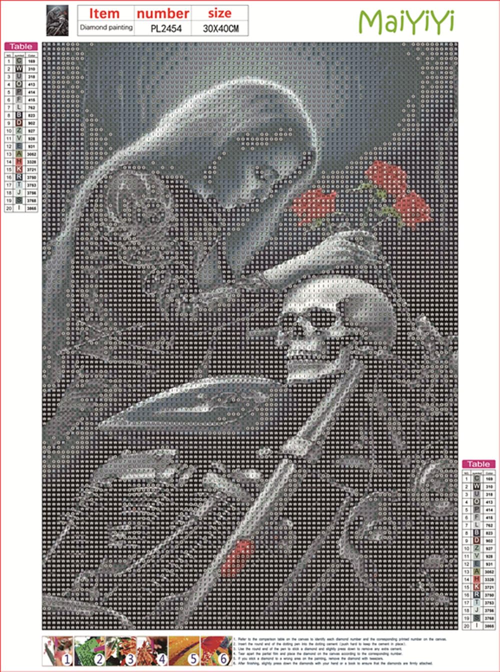 MaiYiYi Skull and Beauty Girl Diamond Painting, 5D Full Round Drill Motorcycle Beauty Skull Diamond Painting by Numbers, Girl Car Diamond Art for Adults Beginners Wall Decor (40X30 CM) MaiYiYi