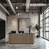 ONNAHOMEStlyle 70.87in Yellow Curved Reception Desk with Lock Drawer File Cabinet,Mid Century Front Desk Reception Room Table with LED Lights, Retail Counter for Checkout, Lobby, Beauty Salon ONNAHOMEStlyle