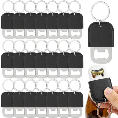 Framendino, 24 Pack Sublimation Leather Bottle Opener Keychain Stainless Steel Beer Openers Blanks for Wedding Party Favors Black