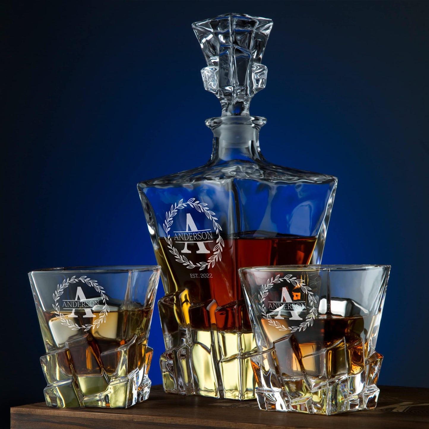 Personalized Whiskey Decanter and Stones Set - Customized Gift for Men, Dad, Father - Engraved Rocks Whiskey Decanter, 2 XL Glasses, 8 Whisky Cubes, - WoodArtSupply