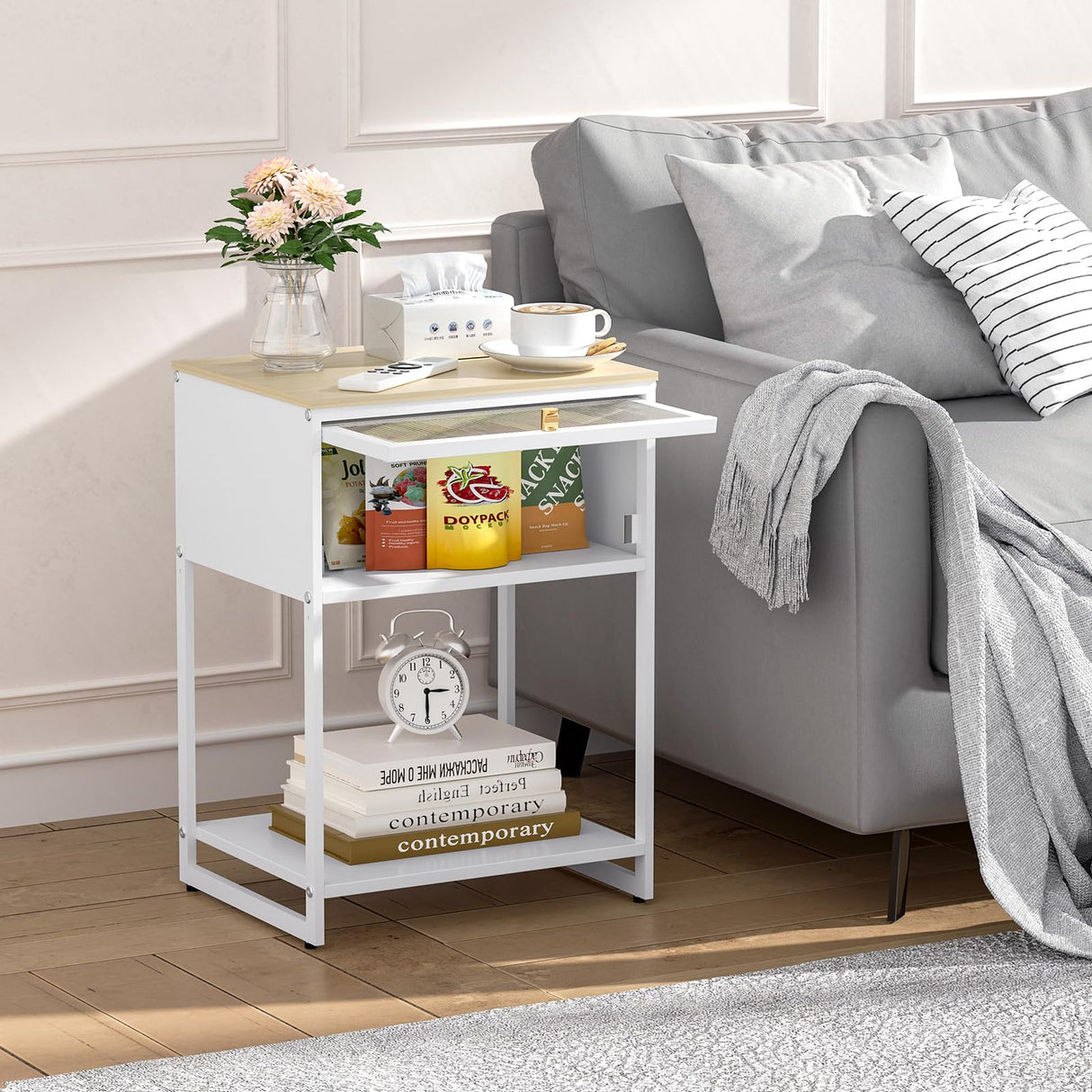 SYKIARIOL White Nightstand, End Table with Cute Storage for Bedroom Furniture,Bed Side Table for Kids Nightstand,Bedside Table for Girls Bedroom Furniture,Living Room,Dorm,White SYKIARIOL