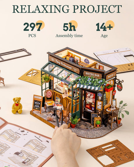 Rolife DIY Miniature House Kit 1:18 Coffe&Bar Dollhouse Diorama Model, Build Mini House Building Kit with LED Light Hobby Crafts for Adults Gift for Him Her (Tipsy Restaurant) Rolife