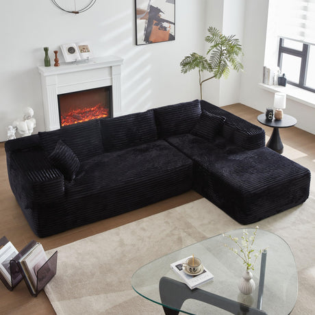 POUUIN 104" L-Shape Modular Sectional Sofa Couch - Comfy Upholstered Cloud Couch for Living Room - Modern Minimalist Couch,Deep Seat,No Assembly Required (Black,Plush Corduroy, Right Facing Chaise) POUUIN
