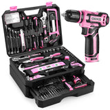 Pink Tool Kit Box Drill Set：DEKOPRO Home Mechanic Toolbox with 12V Power Cordless Drill Hand Repair Tools Sets Combo Kits Storage Organizer Drawer Case for Women DEKOPRO