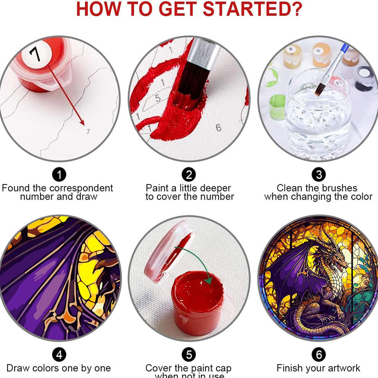 4 Packs Paint by Number for Adults, Animal DIY Acrylic Oil Painting Paint by Numbers Kits on Canvas, Adults Paint by Numbers Kits Drawing Paintwork for Home Decor Gift Dragon 15.7x15.7in KICHANG