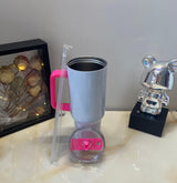 Kusum51 Premium 40 oz Insulated Stainless Steel Sublimation Tumblers with Lids and Colorful Handles - Perfect for Hot or Cold Drinks, Vacuum Sealed, Double-Walled, BPA-Free, Ideal for Gifting (Pink) Kusum51