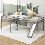 Harper & Bright Designs L-Shape Bed Twin Low Loft Beds with Slide, Twin Size Loft Bed for Kids, Corner Bed, Wooden Loft Bed Frame for Kids Girls Boys Teens (Gray) Harper & Bright Designs