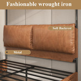 QNICE Canopy Bed Frame King Size with Upholstered Headboard, Tall Four Poster Metal Platform Bed, Easy to Assemble, No Box Spring Needed, Brown QNICE