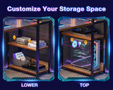 ODK Reversible Gaming Desk with Power Outlets and LED Lights, 48 Inch Computer Desk with Storage Shelves and Monitor Stand, Modern Writing Study Desk for Home Office, Rustic Brown ODK