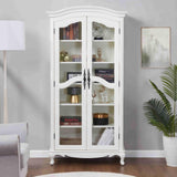 Farmhouse Arched Display Cabinet Bookcase Bookshelf with Glass Doors and Adjustable Shelves, 72" Tall 6 Tiers French Country-Inspired Wooden Curio Cabinet for Living Room, Office (Antique White) ZESTO PASSION FOR LIVE