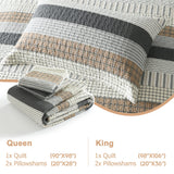 Finlonte Queen Size Quilt Set, 100% Cotton, Grey Striped Reversible Lightweight Soft Quilted Comforter Set for All Season, 3-Piece Finlonte