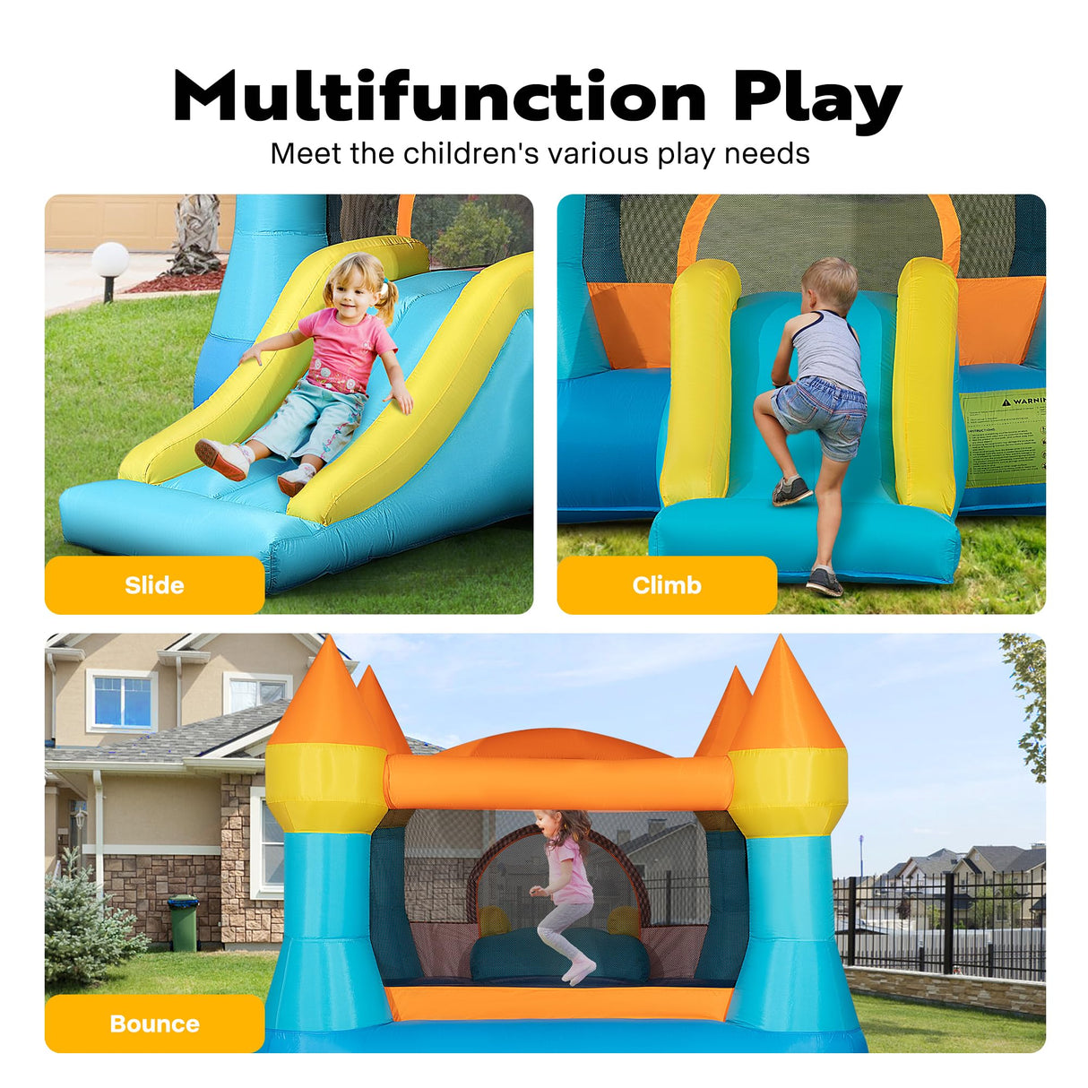 VIVOHOME Small Bounce House for Kids, Jumping Inflatable Bouncy Castle with Slide, 12x8 FT Inflated Bouncer for Outdoor with Air Blower Included VIVOHOME