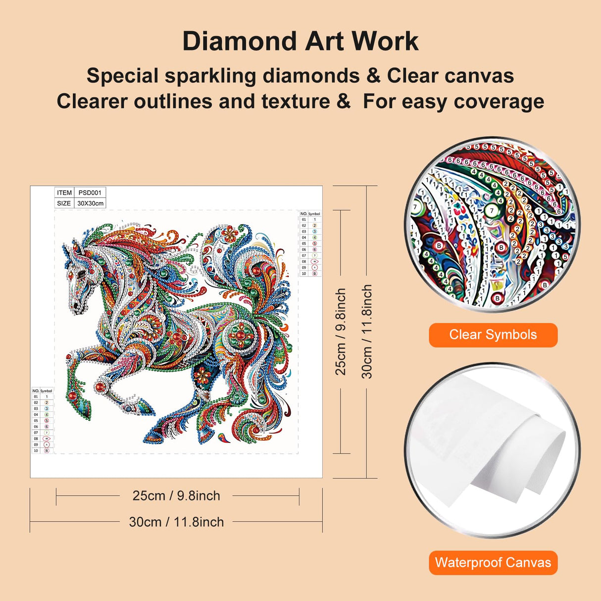 WSLWXSHM 5D Special Shape Diamond Art Kits for Beginners, Diamond Painting Kits for Adults Horse, Crystal Rhinestones Diamond Painting for Home Wall Decoration Gift 12×12inch/30×30cm, Animal WSLWXSHM