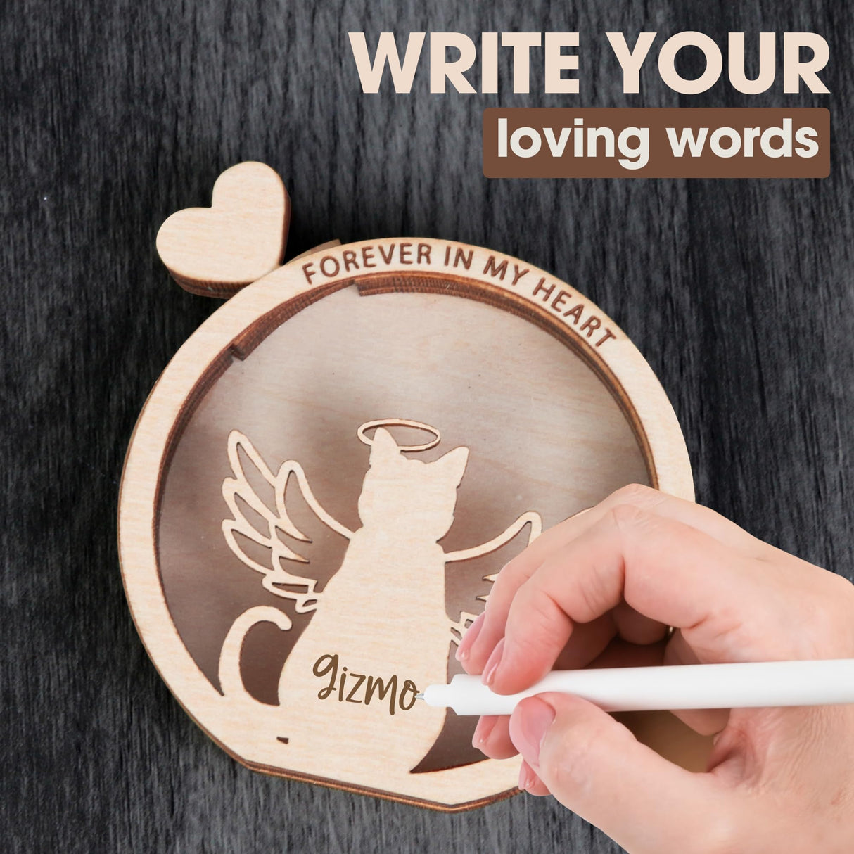 Personalized Cat Memorial Gifts - Angel Cat Hair Keepsake Box Wooden, Pet Fur Gifts for Cat Lover, Pet Keepsake Box for Storing Cats Fur, Teeth, Nails, Bone Ashes, Pet Loss Sympathy Gift BOBI CARE