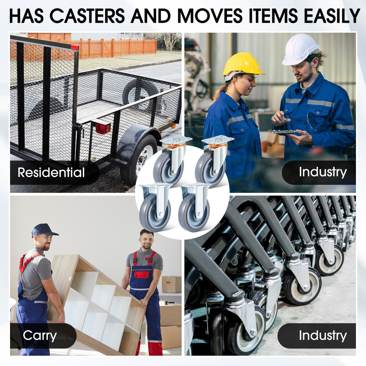 Sacubee 5 Inch Casters Replacement Kit Heavy Duty Non Marking Wheel TPR Rubber Silent Wheels, Includes 4 Swivel and 4 Rigid Casters(8 Pcs) Sacubee