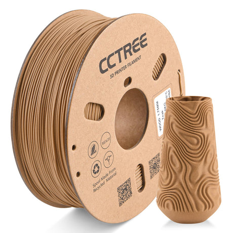 CCTREE Wood PLA Filament 1.75mm, 3D Printer PLA Plus(PLA+) with Real Wood Fiber Wood Texture Filament, Dimensional Accuracy +/- 0.02mm, 1kg Spool(2.2lbs), Fit Most FDM 3D Printers, Wood Teak CCTREE