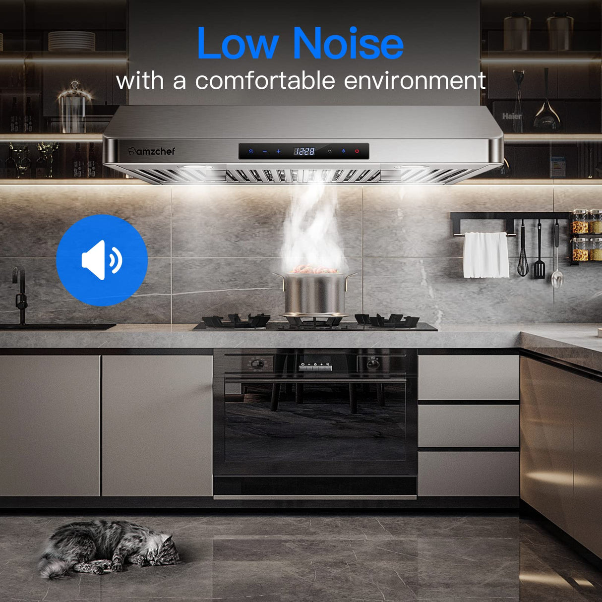 AMZCHEF Under Cabinet Range Hood 30 Inch, 700CFM Stainless Steel Kitchen Stove Vent Hood 3 Speed Exhaust Fan Touch/Remote/Gesture Control LED lights Time Setting Dishwasher-Safe Baffle Filters AMZCHEF