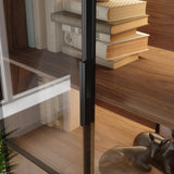 Bobve Display Cabinet with 4 Glass Doors, 5 Tier Storage Shelves Organizer, 78.7" Tall Bookshelf Bookcase with Storage Cabinet, Wooden Display Case Cabinet for Home,Office, Living Room (Walnut) Bobve